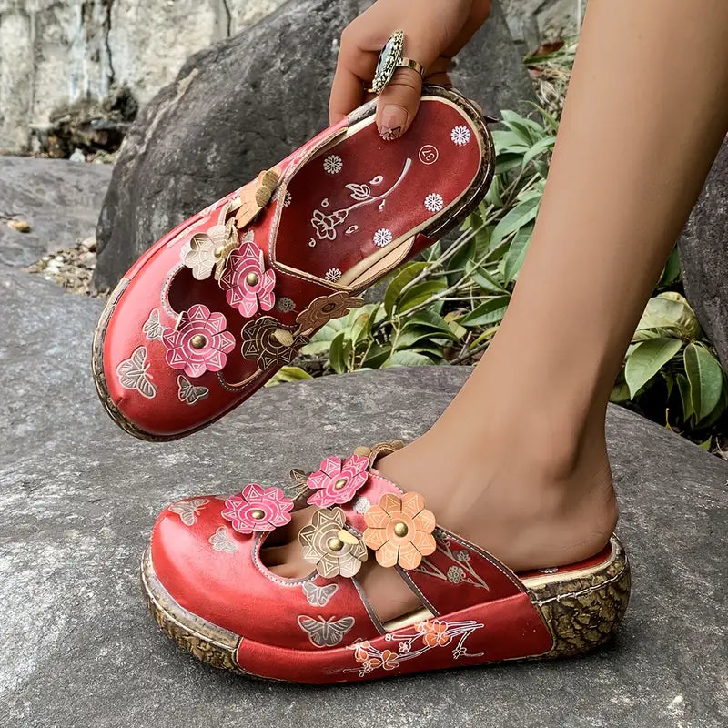 Selor | Retro Red Floral Sandals