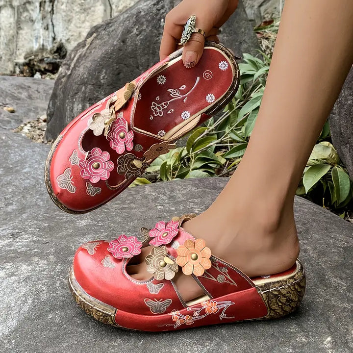 Selor | Retro Red Floral Sandals